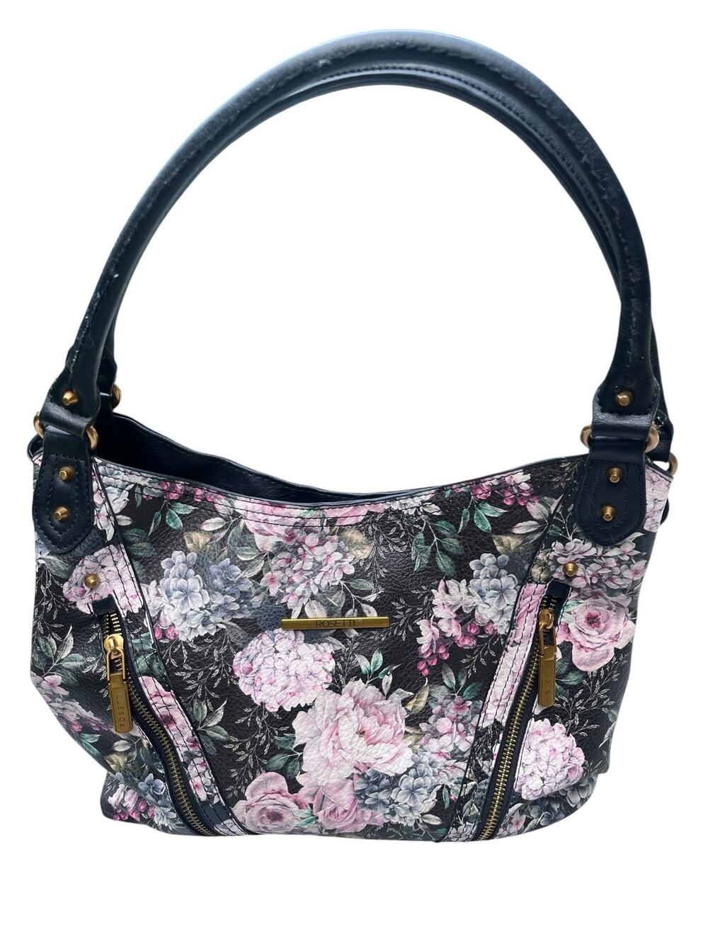 Rosetti Floral Shoulder Bag Outer Zipper Pockets Three Inner Compartments Med